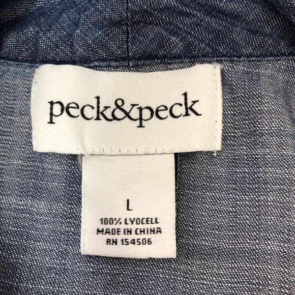 Peck & Peck Chambray Lyocell Open Front Roll Tab Sleeves Blazer Large - Picture 5 of 9